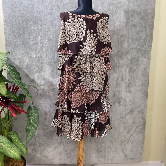 SL Fashions Layered Mini fairy Core Dress women’s Size 16 floral browns & lined - Picture 3 of 12